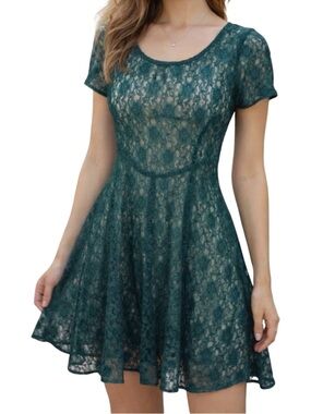 Vintage All That Jazz Dark Green Lace Dress - Size 5/6
